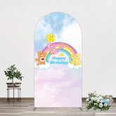 Lofaris Clouds Rainbow Cute Bear Happy Birthday Arch Backdrop